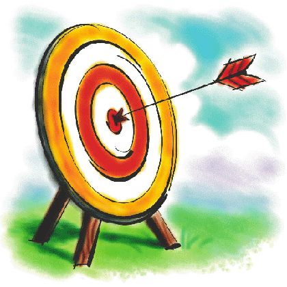 Dart and arrow in the center as an illustration of a goal-reaching