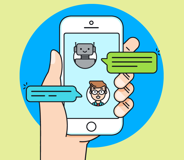 Hand holding a smartphone and chatting with a chatbot